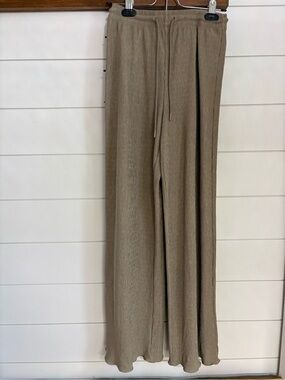 Taupe Wide-Leg crinkle Drawstring Pants - dynamite xxs